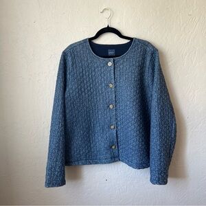 J Jill Denim Jacket Womens Indigo Blue Quilted Jacquard Snap Lagenlook